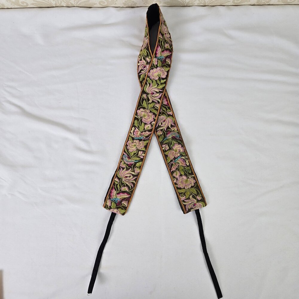 Colorful Floral Butterfly Bird Embroidered Tie Waist Belt Fun Whimsical Boho - Picture 2 of 9